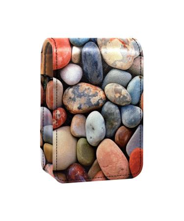 Travel Lipstick Organizer Case Lipstick Case Portable Makeup Bag With Mirror Beach Colorful Stones Z853r6wzym