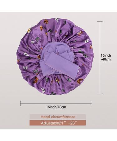 Arqumi 2PCS Large Silk Hair Bonnet for Sleeping | Adjustable Satin Bonnet Sleep Cap | Elastic Stay On Head | Long Curly Thick Black Hair | Women's Hair Care - Black & Purple - Buy Online on GoSupps.com