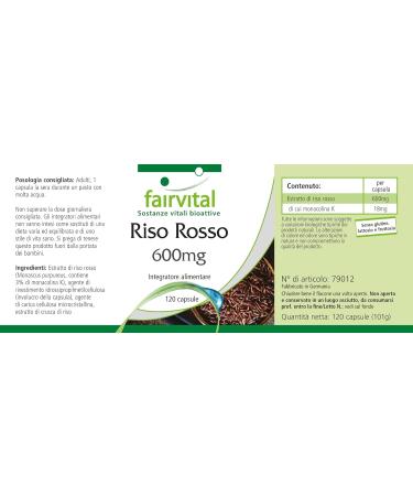 Fairvital Red Rice Extract 600mg - 120 Vegan Capsules | Fermented with 2.95mg Monacolin K | Quality-Tested & Highly Dosed | Made in Germany - Buy Online on GoSupps.com