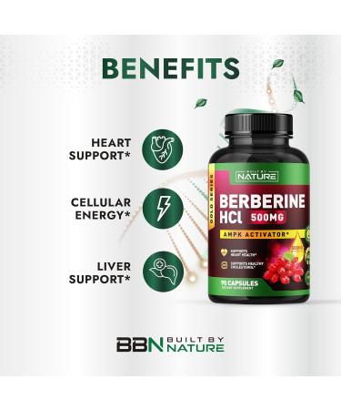 Built by Nature Berberine HCl 500 mg Extra Strength AMPK Activator for Heart Support Non-GMO Vegan Gluten-Free 90 Veggie Capsules - Buy Online on GoSupps.com