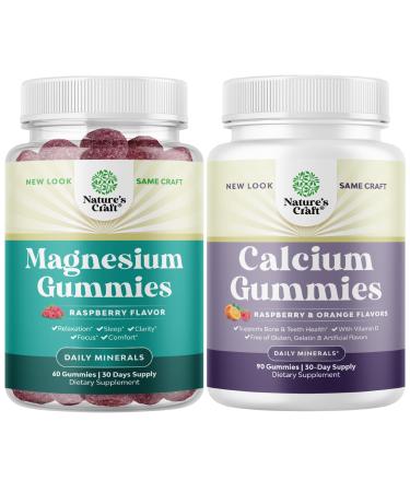 Bundle of Potent Magnesium Citrate Gummies and High Absorption Calcium Gummies for Women - Tasty Non GMO Vegan Gummy Vitamin Supplement - Vitamin D Supplement for Bone and Immune Support