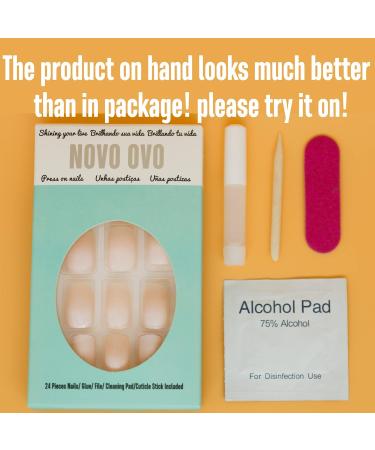 NOVO OVO Short Square Ombre Nude Gradient White Pink French Tip Fake False Press On Nails Kit with Glue - Milk Hat UK - Buy Online on GoSupps.com