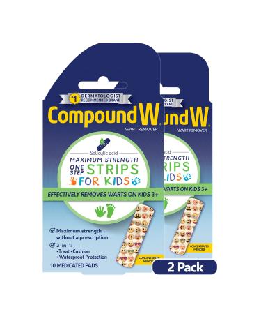 Compound W One Step Medicated Strips For Kids | Wart Removal | 10 Strips |10 Count (Pack of 2)