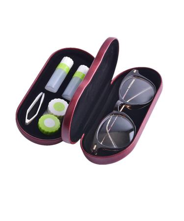 Contact lens container - 2 in 1 double -sided portable glasses case - dense design - tweezers and applicator - perfect for Home Travel (red)