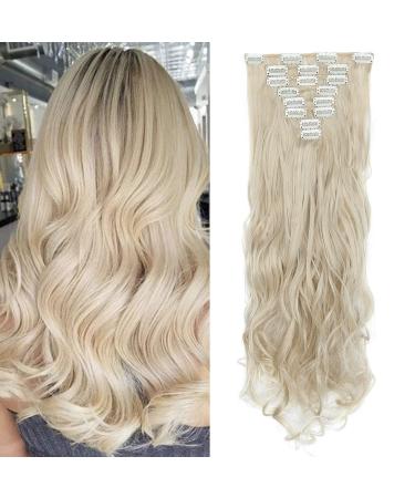 Clip in extensions hair extension like real hair synthetic hair part 8 tressen 18 clips for complete full head hair extensions 60cm wavy ashblond & bleach blond 60 cm ashblond & bleach blonde