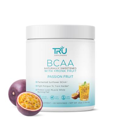 TRU BCAA Powder, Plant Based Branched Chain Amino Acids, Vegan Friendly, Zero Calories, No Artificial Sweeteners or Dyes, (30 Servings, Passion Fruit) 30 Servings (Pack of 1) Passion Fruit