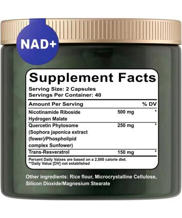 NAD+ Supplement - Liposomal Nicotinamide Riboside NAD Supplement for Anti-Aging Quercetin Resveratrol- Energy Focus - 80 Capsules (3) - Buy Online on GoSupps.com