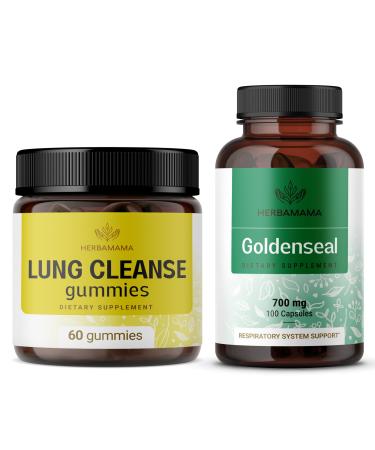 HERBAMAMA Lung Cleanse and Goldenseal Kit - Bundle of Lung Detox Gummies and 700 mg Goldenseal Capsules - Vegan Non-GMO Gelatin-Free - 2 Pack