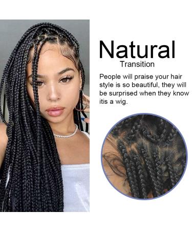 Bismanhair 360 Full Lace Box Braid Wig for Black Women with Baby Hair - Synthetic Handmade Cornrow Wig Lightweight Heat Resistant Twist Braids - Natural Black - Buy Online on GoSupps.com