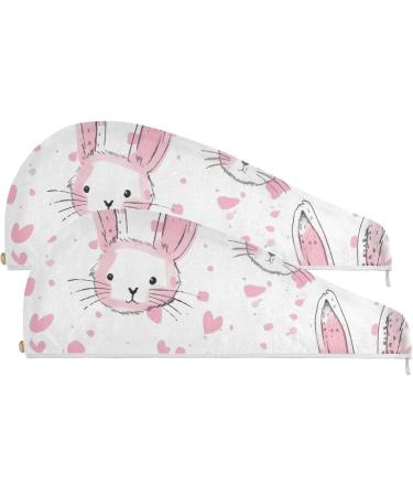 Pink Rabbit Heart Hair Towel 2 Pack - Super Absorbent Quick Dry Hair Turbans for Women & Girls - Buy Online on GoSupps.com