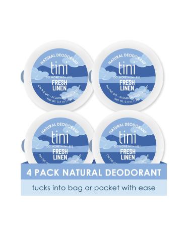 Tini Naturals Deodorant for Women & Men Travel Size Aluminum Free Deodorant with Coconut Oil and Shea Butter 0.4 oz Each (4 Pack) Fresh Linen Scent