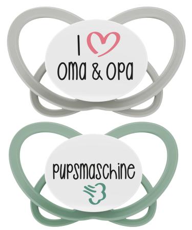 Nip Schnuller My Butterfly Green Special Edition: From sustainable raw materials light and airy quiet silent-friendly & jaw-friendly silicone size 2 (5-18 months) with a saying Special Edition Size 2 (5-18 months) Grandma & Grandpa/Pups