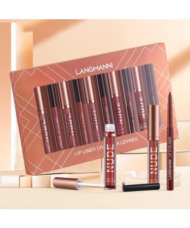 LANGMANNI 6 Matte Lipstick with 6 Lipliners Durable Makeup Set Long-Lasting Non-Stick Cup Not Fade Waterproof Pigmented Velvet Lipgloss Kit Beauty Cosmetics Makeup Gift for Girls (#B) - Buy Online on GoSupps.com