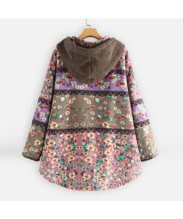 Women's Plus Size Vintage Boho Floral Hoodie Sweatshirt with Faux Fur Trim - Pink XXXXL (US 22) - Buy Online on GoSupps.com