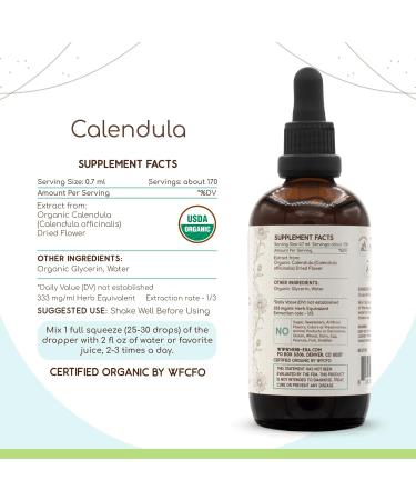 HerbEra Calendula B120 USDA Organic Tincture | Alcohol-Free Extract High-Potency Herbal Drops | Certified Organic Calendula (Calendula Officinalis) Dried Flower (4 oz) 4 Fl Oz (Pack of 1) - Buy Online on GoSupps.com