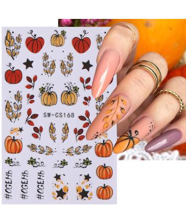 6 Sheets Fall Pumpkin Nail Stickers | 3D Thanksgiving Nail Art Decals | Autumn Leaves & Sunflower Designs for DIY Manicure - Buy Online on GoSupps.com