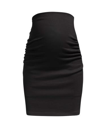Herzmutter Maternity Skirt - Maternity Skirt - Mini or Midi Length - Pencil Maternity Skirt - Cotton - Solid Material - Double Layer Belly Part - 6500_6600 XL Black | Mini Length