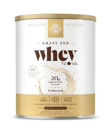 Solgar Grass Fed Whey to Go Protein Powder Unflavored, 2.3 lbs - 20g of Grass-Fed Protein from New Zealand Cows - Great Tasting & Mixes Easily - Supports Strength & Recovery - Non-GMO, 36 Servings 36 Servings Unflavored