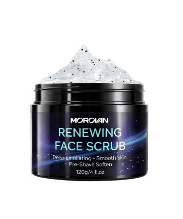 MOROVAN Renewing Face Scrub for Men Deep Exfoliating & Pre-Shave Softener Controls Oil & Shine 4 fl oz