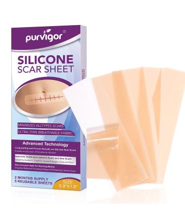 Advanced Silicone Scar Removal Sheets Professional Strips for Scars Caused by C-Section Surgery Burns Injuries Acne Stretch Marks Removal Patch 5 Sheets Reusable 5.9 1.6