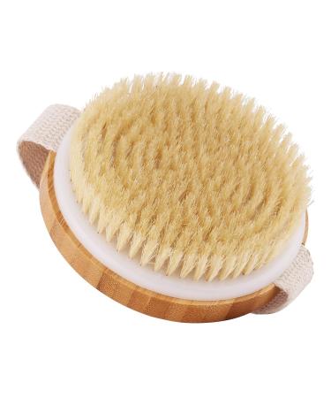Body Brush Shower Back Scrubber - Dry Exfoliating Brush Natural Bristle Bamboo Wood Round Body Brushes for Brushing Exfoliating Improves Lymphatic Functions Stimulates Blood Circulation (1 Sack) 1