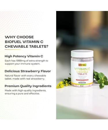 Biofuel Extra Strength Vitamin C Chewable Tablets Immune Support and Antioxidant Boost 1000mg 50 Servings Natural Strawberry Flavor 100 Tablets - Buy Online on GoSupps.com