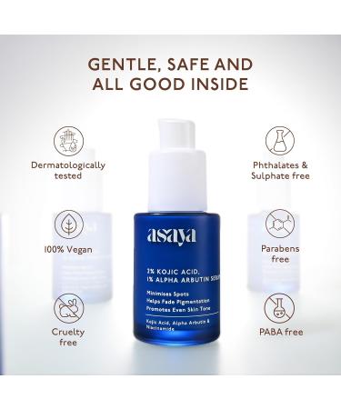Asaya 2% Kojic Acid Face Serum with 1% Alpha Arbutin & Niacinamide | Brightening & Clarifying Formula for Uneven Skin Tone | Helps Improve Skin Texture & Radiance | For Men & Women | 30 ml - Buy Online on GoSupps.com