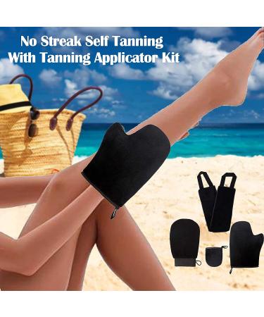 GENFORD 5-Piece Self Tanning Mitt Applicator Set - Fingerless Glove for Face & Body - Post Lotion Applicator - Black - Buy Online on GoSupps.com