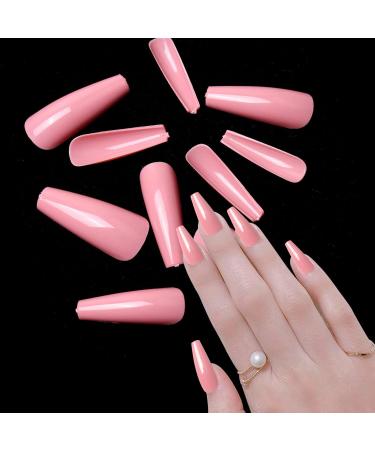 Siusio 400 Colorful Coffin Full Cover Press-On Acrylic Nails - Extra Long Pink Ballerina Artificial Tips for Women & Girls Nail Art Decoration - Buy Online on GoSupps.com
