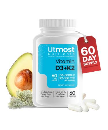 Vitamin D3 (5000iu) with K2 (100mcg) in one Capsule for Maximum Bioavailability - Helps Calcium go to Your Bones and Teeth not Hardening in Your Arteries. Enhances Calcium Absorption.