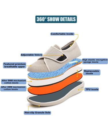 W&LESVAGO Women's Diabetic Walking Shoes - Wide Width, Adjustable Closures, Non-Slip Lightweight Sneakers with Air Cushion - Beige (Size 6 Wide) | Ideal for Diabetic Edema & Plantar Fasciitis - Buy Online on GoSupps.com