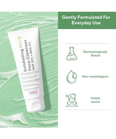 Cos-IQ Exfoliating Face Wash for Oily & Dry Skin | 2% Salicylic Acid BHA & 10% Glycolic Acid AHA | Sulphate-Free Anti-Acne Face Cleanser for Acne Pimples Skin Brightening Dirt & Oil Control | 100ml - Buy Online on GoSupps.com