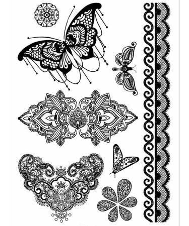 Sttiafay Black Lace Temporary Tattoo - Waterproof Sexy Body Art Stickers for Wedding, Festival & Beach Party - Buy Online on GoSupps.com