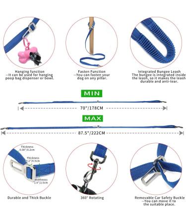 TUDEC 4-in-1 Hands-Free Dog Leash & Multifunctional Waist Bag 5.8ft Zero Shock Bungee Car Seat Buckle & Reflective Threading - Blue - Buy Online on GoSupps.com