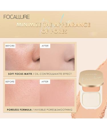 FOCALLURE Poreless Pressed Powder - Mineral Finishing Foundation, Ivory 101 | Matte Finish, Buildable Coverage | Controls Shine & Smooths Complexion - Buy Online on GoSupps.com