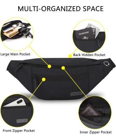 Maxtop Hip Pocket for Men & Women - Unisex Adjustable Belt with Headphone Connection & 4 Zipper Pockets - Perfect for Hiking & Training - Black L - Buy Online on GoSupps.com