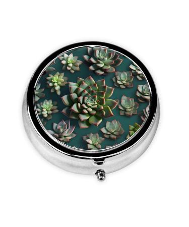 Many Succulentsround Pill Box 3 Compartment Round Pill Box Organizer Portable Travel Pill Box for Traveling.