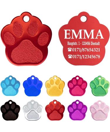 Personalized Dog & Cat Paw Pendant - Custom Engraved Name Collar for Medium to Large Pets | Ibera Gifts (Red) - Buy Online on GoSupps.com