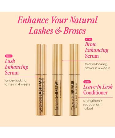 Grande Cosmetics Lash & Brow Lineup - GrandeLASH-MD GrandeBROW GrandeREPAIR for Longer Thicker-Looking Eyelashes & Fuller Bolder-Looking Eyebrows Strengthens Softens & Protects - Buy Online on GoSupps.com