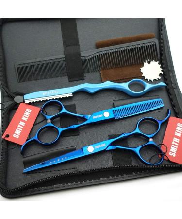 6.0 inch hair scissors set hair cutting scissors & thinning scissors with razor&comb in 1 set (Blue) - Buy Online on GoSupps.com