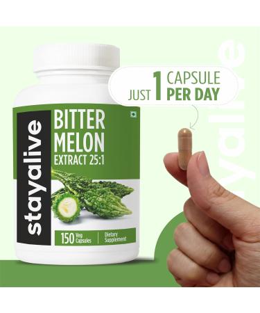 STAY ALIVE Extra Strength Bitter Melon Capsules, 10% Bitter Principles, 150 Pills, 25X Concentrated Powder, 5 Month Supply, Non-GMO & Gluten Free Momordica Charantia Supplement - Buy Online on GoSupps.com
