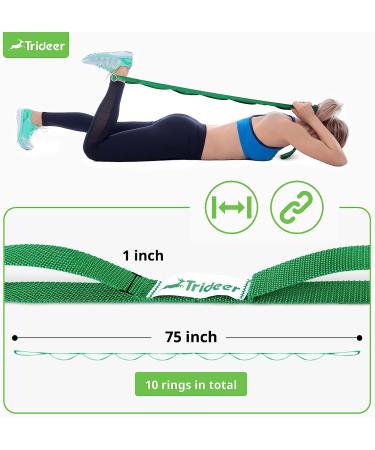 Trideer 10-Loop Stretching Strap for Yoga and Physical Therapy - Non-Elastic Stretch Band for Pilates, Exercise, and Dance - Includes Workout Guide - Green - Buy Online on GoSupps.com