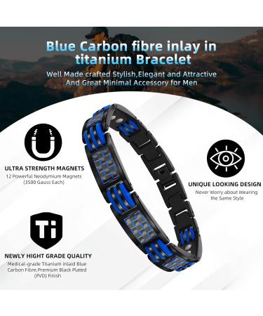 Jeroot Titan Magnetic Band - Adjustable Black Bracelet with Blue Carbon Fiber | Men's Magnetic Jewelry Gifts (3500 Gauss) - Buy Online on GoSupps.com