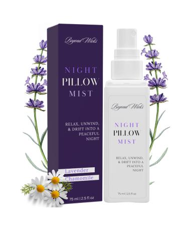 Pillow Spray Lavender Chamomile Sleep Spray with Essential Oils Relaxing Aromatherapy Mist for Pillows, Bedding, and Linens Nighttime Pillow Mist 75ml (2.5 fl oz) by Beyond Wicks