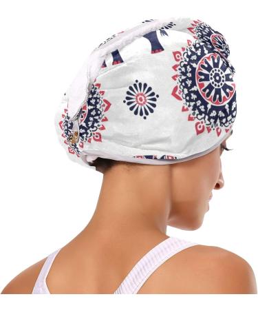 Colorful Ethnic Elephants Hair Towel 2 Pack | Super Absorbent Quick Dry Hair Turbans for Women & Girls - Buy Online on GoSupps.com