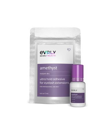 EVRLY Beverly Hills Amethyst Ultra Hold Adhesive for Volume Eyelash Extensions  Black Glue for Individual Lashes (5 ML)  1-2 Sec Dry  8-Week Retention  Maximum Bond Adhesive  Professional Use Only Amethyst Ultra Hold (Bl...