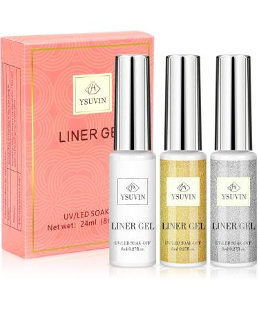 Yueshop Art Liner Gel Nail Polishes Set Painting Soak Off Gel Nail Varnish Set 3x 8 ml Gel Nail Polish Gold Silver White Collection Drawing UV LED Gel Liner Polish Pen Tool For Manicure Art Salon Gold White Silver - Buy Online on GoSupps.com