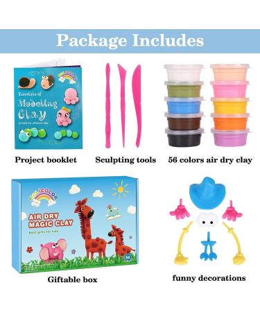 HOLICOLOR 56 Colors Air Dry Clay Modeling Kit with Sculpting Tools - Soft, Stretchy Magic Clay Set for Art Crafts, Halloween, Christmas - Best Gift Idea - Buy Online on GoSupps.com