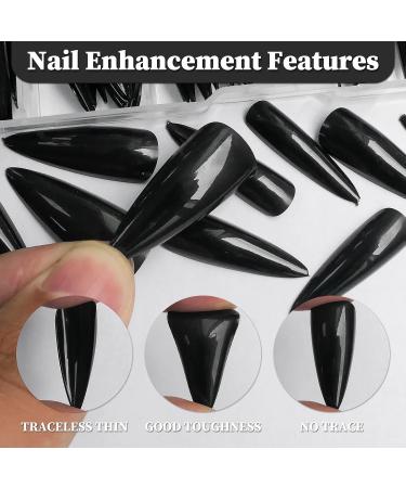 LoveOurHome 120pc Long Stiletto Press on Nails - Black False Artificial Fingernails for Women Girls - Buy Online on GoSupps.com