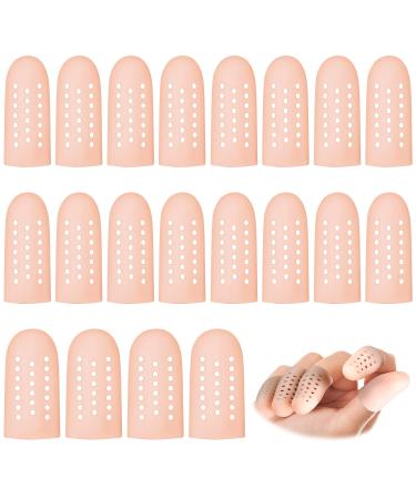20 Pieces Gel Finger Cots Silicone Finger Protectors Silicone Finger Caps Breathable Gel Finger Cots Holes Silicone Toe Sleeves for Eczema Wounds Cracking Blisters Broken Arthritis (Nude Color)